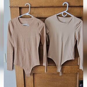 Nuuds Long Sleeve Bodysuit Set in Sand Color. Size Small